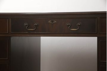 中古　イギリス輸入家具　マホガニー材　レザートップ　高級感漂う組み立て式両袖デスク(プレジデントデスク、机、在宅ワーク、在宅用、英国)(R-068362)