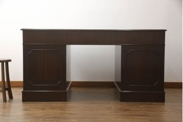 中古　イギリス輸入家具　マホガニー材　レザートップ　高級感漂う組み立て式両袖デスク(プレジデントデスク、机、在宅ワーク、在宅用、英国)(R-068362)