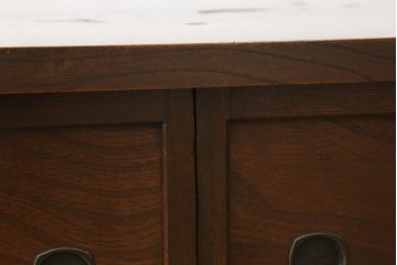 和製アンティーク　三方欅(ケヤキ)材　落ち着いた色味と木目が美しい置き床(置床、ローボード、テレビ台、テレビボード、収納棚、飾り台)(R-068373)