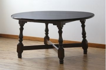 中古　美品　特大!!　特注　松本民芸家具　クラシカルな雰囲気が漂うE型ラウンドテーブル(ダイニングテーブル、丸テーブル、4人掛け)(R-068378)