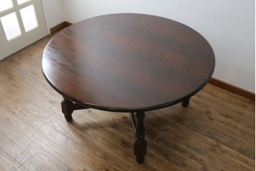 中古　美品　特大!!　特注　松本民芸家具　クラシカルな雰囲気が漂うE型ラウンドテーブル(ダイニングテーブル、丸テーブル、4人掛け)(R-068378)