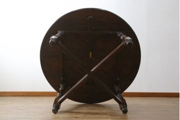 中古　美品　特大!!　特注　松本民芸家具　クラシカルな雰囲気が漂うE型ラウンドテーブル(ダイニングテーブル、丸テーブル、4人掛け)(R-068378)