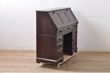 中古　絶版品　北海道民芸家具　風格漂う両袖ライティングビューロー(デスク、両袖机)(R-068379)