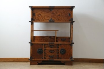 和製ヴィンテージ　岩谷堂箪笥　力強い杢目が上質な和を演出する飾り棚　(R-068405)