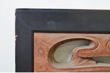 アンティーク建具　井波彫刻　欅(ケヤキ)材　躍動感あふれる風景と松の彫刻が目を惹く両面彫刻欄間2枚セット(明り取り、明かり取り)(R-068408)