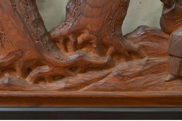 アンティーク建具　井波彫刻　横山一夢作　欅(ケヤキ)材　力強い松の雰囲気が美しい大振りの彫刻欄間1対2枚セット(明り取り、明かり取り)(R-068409)