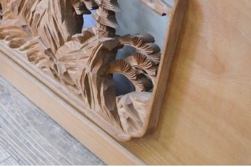 アンティーク建具　松の木と風情ある風景の彫刻が美しい両面彫刻欄間2枚セット(明り取り、明かり取り)(R-068411)