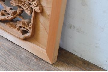 アンティーク建具　井波彫刻　茂一刀　躍動感あふれる鶴と松が素晴らしい両面彫刻欄間2枚セット(明り取り、明かり取り、在銘)(R-068418)