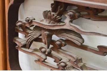 アンティーク建具　井波彫刻　鶴が羽ばたく繊細な彫刻が美しい両面彫刻欄間1枚(明り取り、明かり取り)(R-068420)