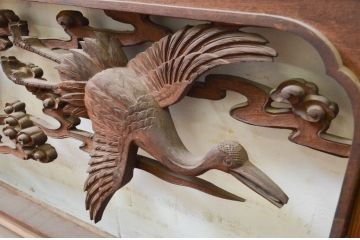 アンティーク建具　井波彫刻　鶴が羽ばたく繊細な彫刻が美しい両面彫刻欄間1枚(明り取り、明かり取り)(R-068420)