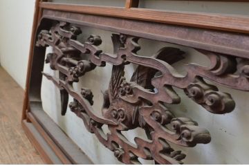 アンティーク建具　井波彫刻　鶴が羽ばたく繊細な彫刻が美しい両面彫刻欄間1枚(明り取り、明かり取り)(R-068420)