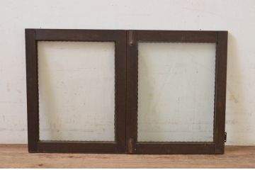 アンティーク建具　レトロな雰囲気が魅力のガラス窓2枚セット(両開き窓、ガラス戸、ガラス扉)(R-068423)