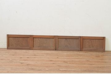 アンティーク建具　欅(ケヤキ)材　美しい杢目が魅力の小さな板戸窓4枚セット(引き戸)(R-068426)