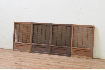 アンティーク建具　神棚の小さなガラス入り格子戸4枚セット(引き戸、ガラス戸、窓)(R-068427)