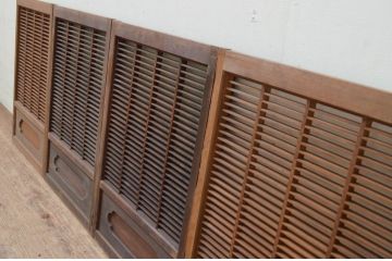 アンティーク建具　神棚の小さなガラス入り格子戸4枚セット(引き戸、ガラス戸、窓)(R-068427)