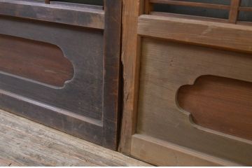 アンティーク建具　神棚の小さなガラス入り格子戸4枚セット(引き戸、ガラス戸、窓)(R-068427)
