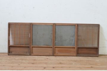 アンティーク建具　神棚の小さなガラス入り格子戸4枚セット(引き戸、ガラス戸、窓)(R-068427)