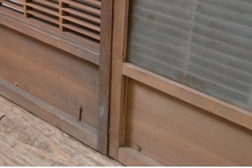 アンティーク建具　神棚の小さなガラス入り格子戸4枚セット(引き戸、ガラス戸、窓)(R-068427)