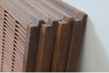アンティーク建具　神棚の小さなガラス入り格子戸4枚セット(引き戸、ガラス戸、窓)(R-068427)