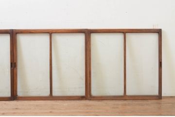 アンティーク建具　総欅(ケヤキ)材　お部屋に取り入れやすいシンプルなガラス窓4枚セット(引き戸、ガラス戸)(R-068428)