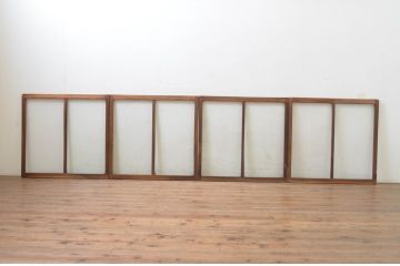 アンティーク建具　総欅(ケヤキ)材　お部屋に取り入れやすいシンプルなガラス窓4枚セット(引き戸、ガラス戸)(R-068428)