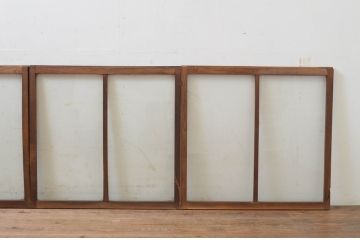 アンティーク建具　総欅(ケヤキ)材　お部屋に取り入れやすいシンプルなガラス窓4枚セット(引き戸、ガラス戸)(R-068428)