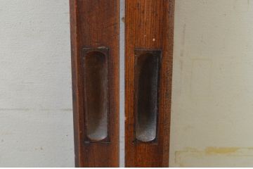 アンティーク建具　総欅(ケヤキ)材　お部屋に取り入れやすいシンプルなガラス窓4枚セット(引き戸、ガラス戸)(R-068429)