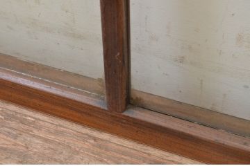アンティーク建具　総欅(ケヤキ)材　お部屋に取り入れやすいシンプルなガラス窓4枚セット(引き戸、ガラス戸)(R-068429)
