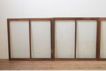アンティーク建具　総欅(ケヤキ)材　お部屋に取り入れやすいシンプルなガラス窓4枚セット(引き戸、ガラス戸)(R-068429)
