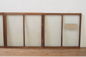 アンティーク建具　総欅(ケヤキ)材　お部屋に取り入れやすいシンプルなガラス窓4枚セット(引き戸、ガラス戸)(R-068429)