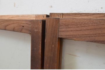 アンティーク建具　総欅(ケヤキ)材　お部屋に取り入れやすいシンプルなガラス窓4枚セット(引き戸、ガラス戸)(R-068429)