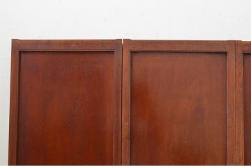 アンティーク建具　枠栗材　鏡板杉材の美しい漆塗り板戸窓4枚セット(引き戸)(R-068430)