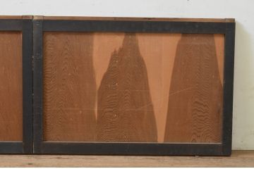 アンティーク建具　黒漆枠　杉材のユニークな木目と色合いを楽しめる板戸窓2枚セット(引き戸)(R-068431)