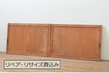 アンティーク建具　檜(ヒノキ)枠と杉材のナチュラルな雰囲気の板戸窓2枚セット(引き戸)(R-068432)