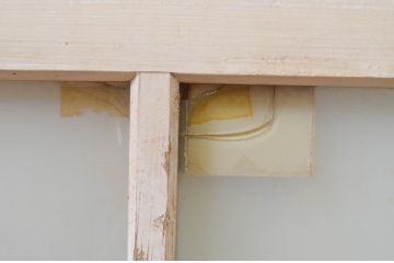 アンティーク建具　ペイント仕上げ限定　昭和レトロ　インテリアに取り入れやすいシンプルなデザインのペイントガラス窓2枚セット(引き戸、ガラス戸)(R-068440)