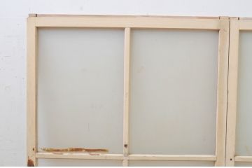 アンティーク建具　ペイント仕上げ限定　昭和レトロ　インテリアに取り入れやすいシンプルなデザインのペイントガラス窓2枚セット(引き戸、ガラス戸)(R-068440)