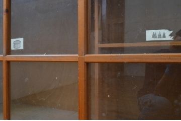 和製アンティーク　レトロな雰囲気の重ねガラス戸棚(収納棚、キャビネット、食器棚、陳列棚、店舗什器)(R-068474)