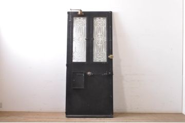 海外アンティーク　ペイント仕上げ限定　凝ったデザインのアイアンフェンス入り鉄製ドア1枚(建具、鉄扉)(R-068506)