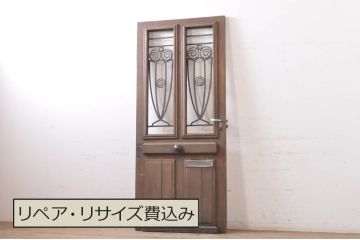 海外アンティーク　オーク材　目を惹く個性的なデザインのアイアンフェンス入りドア1枚(建具、木製扉)(R-068508)