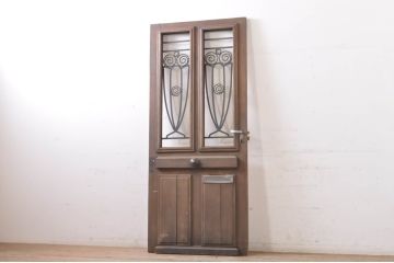 海外アンティーク　オーク材　目を惹く個性的なデザインのアイアンフェンス入りドア1枚(建具、木製扉)(R-068508)