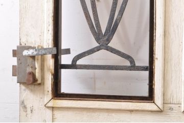 海外アンティーク　オーク材　目を惹く個性的なデザインのアイアンフェンス入りドア1枚(建具、木製扉)(R-068508)