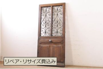 海外アンティーク　オーク材　特大!!かわいいデザインのアイアンフェンス入りドア1枚(建具、木製扉)(R-068509)