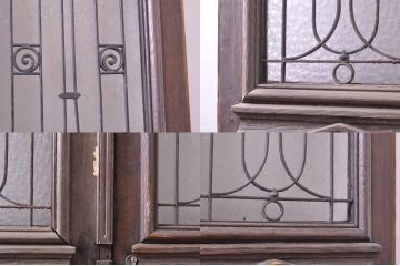 海外アンティーク　オーク材　特大!!品のあるデザインのアイアンフェンス入り両開きドア1対2枚セット(建具、木製扉)(R-068514)