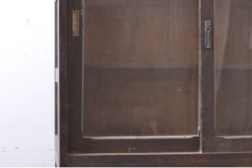 和製アンティーク　ナラ(楢)材　昭和レトロな雰囲気漂う戸棚サイドボード(収納棚、食器棚、サイドキャビネット、本箱、ブックケース)(R-068539)