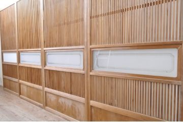 アンティーク建具　和の雰囲気溢れる格子戸4枚セット(引き戸、ガラス帯戸、障子戸)(R-068542)