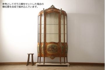 中古　高級品!!　マホガニー材　繊細な装飾と真鍮飾りが美しい大振りのキャビネット(キュリオケース、ガラスケース、ショーケース、飾り棚、陳列棚、Gケース、店舗什器)(R-068548)