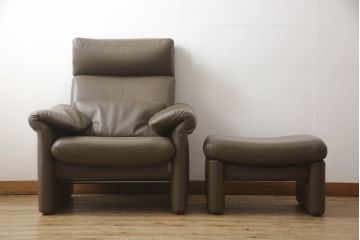 中古　ドイツ製　フランスベッド　erpo(エルポ)　MILANO(ミラノ)　牛革(本革、レザー)　機能性と快適な座り心地に優れたリクライニングシングルソファとオットマンのセット(1人掛け、1S、1P、ラバ、フットスツール、)(定価ソファとオットマンで約82万円)(R-068551)