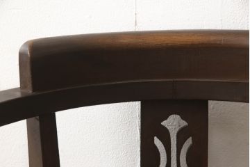 和製アンティーク　ナラ(楢)材　大正ロマンの雰囲気溢れる透かし彫り入りの回転チェア(回転椅子、イス、ドクターチェア、アームチェア、オフィスチェア、デスクチェア)(R-068553)