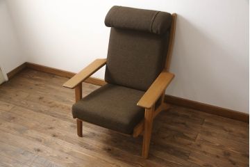 デンマークビンテージ　美品　GETAMA(ゲタマ)　Hans J Wegner(ハンス・J・ウェグナー)　GE290A　オーク材　くつろぎの空間を演出するアームチェアとオットマンのセット(椅子、イス、1P、一人掛けソファ、1人掛けソファ、フットスツール、ヴィンテージ、北欧)(R-068558)