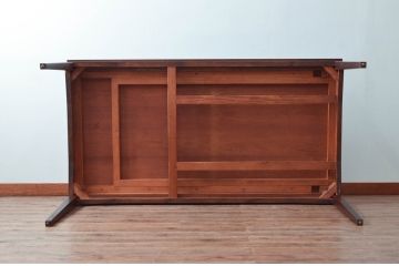 デンマークビンテージ　老舗家具メーカーBRAMIN(ブラーミン)　ローズウッド材の杢目が美しいダイニングテーブル(エクステンションテーブル、6人掛け、8人掛け、食卓、ヴィンテージ、北欧)(R-068585)